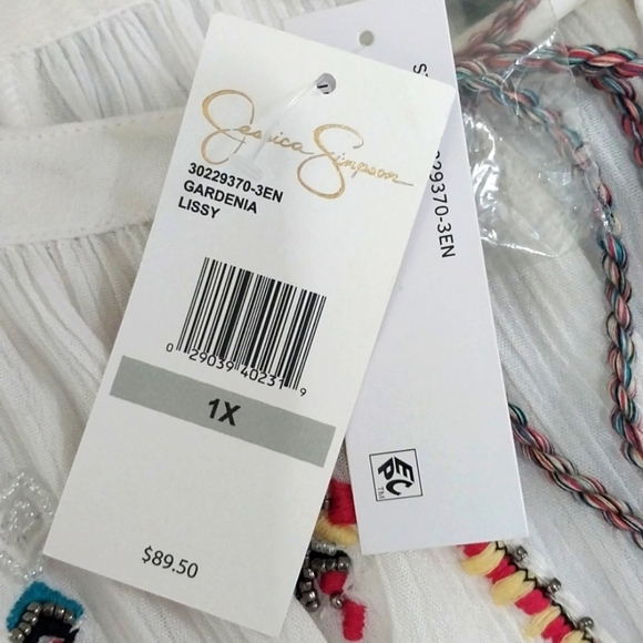 NWT Jessica Simpson Top Beaded Embroidered Peasant Boho  Sz 1X - Picture 8 of 8